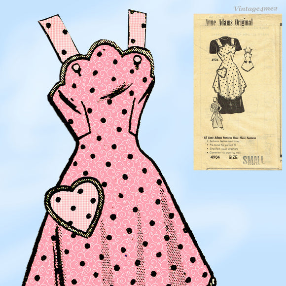 Anne Adams 4904: 1940s Misses Farm Kitchen Apron One Size Vintage Sewing Pattern