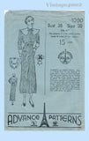 Advance 1090: 1930s Stunning Misses Street Dress Sz 38 B Vintage Sewing Pattern