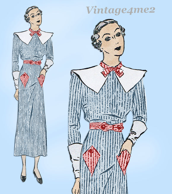 Advance 1090: 1930s Stunning Misses Street Dress Sz 38 B Vintage Sewing Pattern