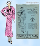 Advance 1143: 1930s Uncut Misses Dress & Jacket 36B Vintage Sewing Pattern