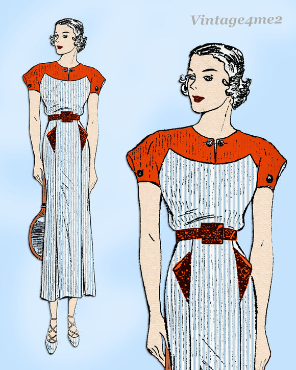 Advance 1149: 1930s Stunning Misses Sporty Dress Sz 38 B Vintage Sewing Pattern