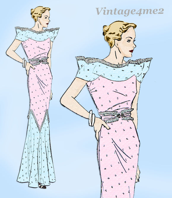 Advance 1181: 1930s Rare Misses Evening Gown Sz 38 B Vintage Sewing Pattern