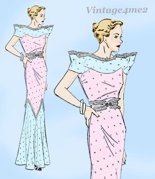 Advance 1181: 1930s Rare Misses Evening Gown Sz 38 B Vintage Sewing Pattern