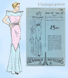 Advance 1181: 1930s Rare Misses Evening Gown Sz 38 B Vintage Sewing Pattern