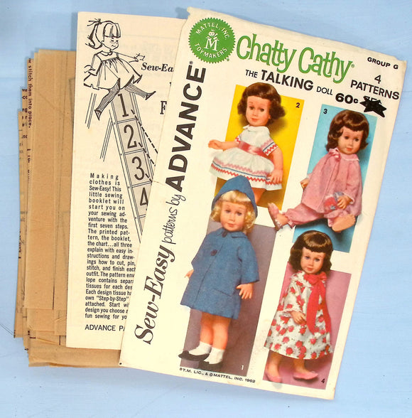 1960s Vintage Advance 2898 Sewing Pattern Group G Chatty Cathy Doll Clothes Set Original