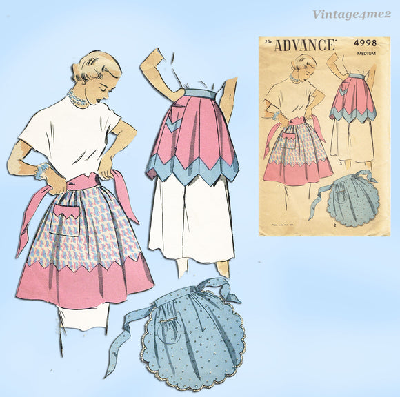 1940s Vintage Advance Sewing Pattern 4998 Misses Cocktail Apron