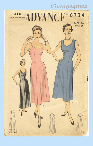 Advance 6734: 1950s Uncut Misses Slip Size 34 Bust Vintage Sewing Pattern