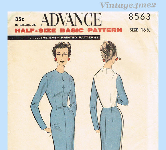 Advance 8563: 1950s Misses Basic Dress Size 37 Bust Vintage Sewing Pattern