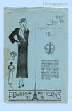 Advance 992: 1930s Uncut Misses Street Dress Sz 40 B Vintage Sewing Pattern