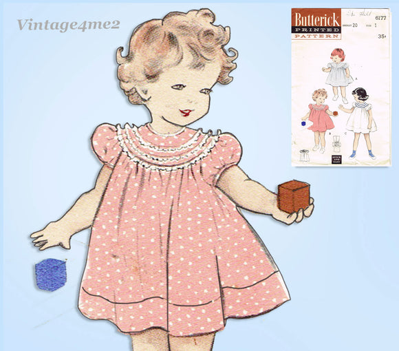 1950s Vintage Butterick Sewing Pattern 6177 Sweet Easy Baby Girls Dress Sz 1 UNCUT