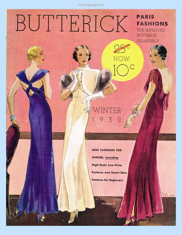 1930s Vintage Butterick Pattern Book Winter 1932 Catalog 40 Pages Paris Gowns Dresses