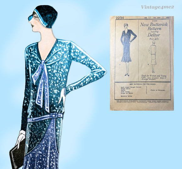 Butterick 2234: 1920s Uncut Misses Flapper Dress Sz 35 B Vintage Sewing Pattern