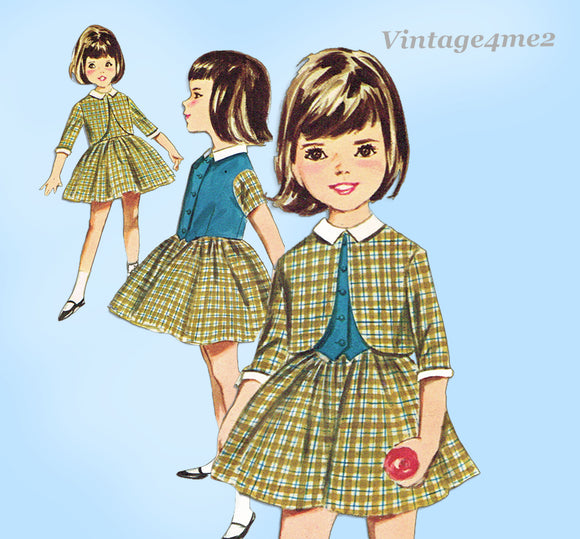 1960s Original Vintage Butterick Pattern 2861 Cute Toddler Girls 3 Piece Suit Sz 5