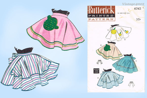 1950s Vintage Butterick Sewing Pattern 6745 Easy Misses Cocktail Apron Fits All