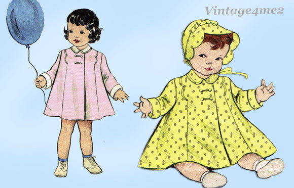 1950s Vintage Butterick Sewing Pattern 6240 Darling Baby Girls Coat & Bonnet