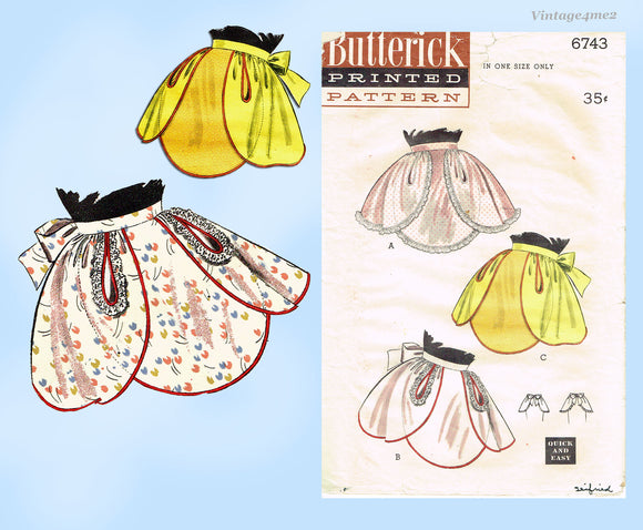 1950s Vintage Butterick Sewing Pattern 6743 Easy Misses Cocktail Apron Fits All
