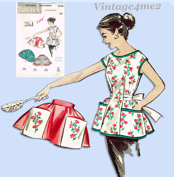 1950s Original Vintage Butterick Pattern 8336 Easy Misses Cobbler Party Apron