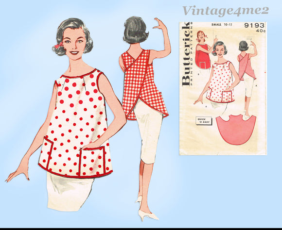 Butterick 9193: 1950s Easy Misses Clever Cross Back Apron Vintage Sewing Pattern