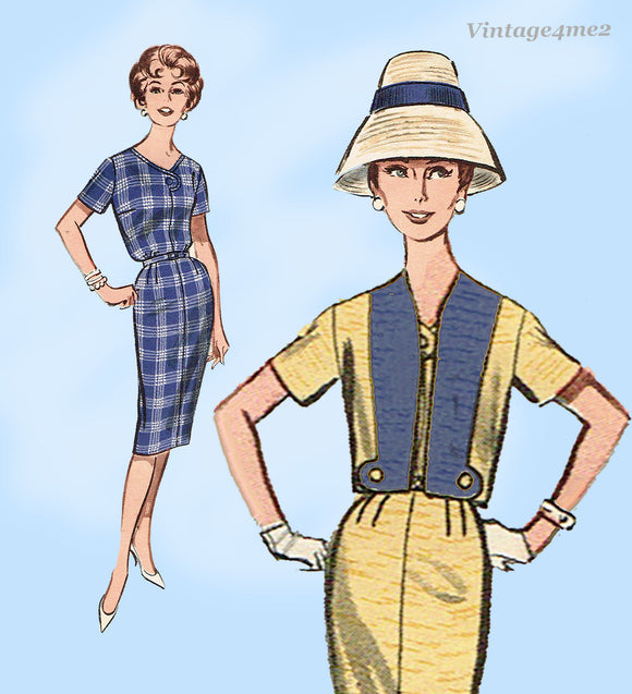 Butterick 9698: 1960s Marvelous Misses Day Dress Size 34 Bust Vintage Sewing Pattern