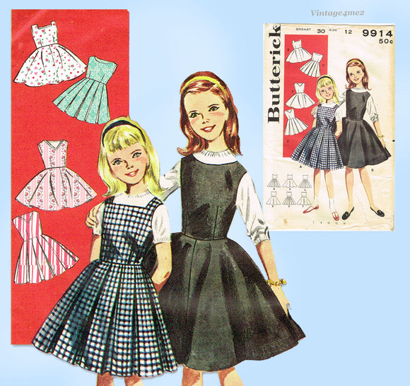 1960s Original Vintage Butterick Pattern 9914 Uncut Girls Jumper Dress Size 12