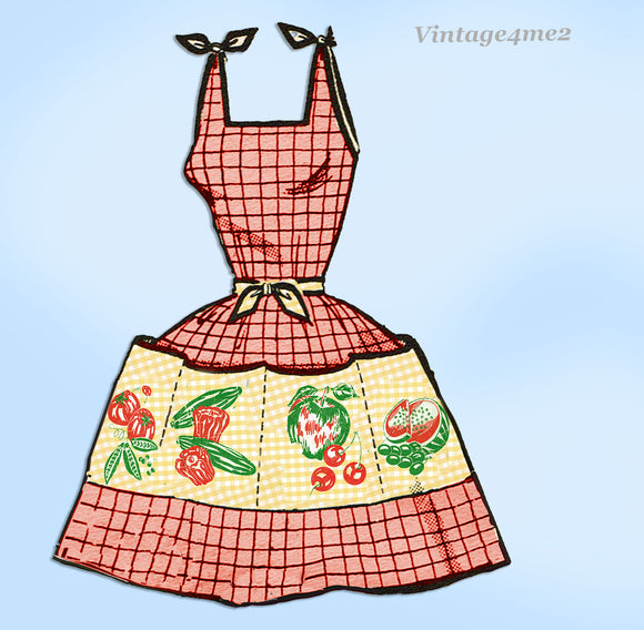 1950s Laura Wheeler 759 Jiffy Wrap Apron  Vintage Sewing Pattern w Color Transfer