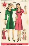 Hollywood 1482: 1940s Misses WWII Party Dress Sz 34 B Vintage Sewing Pattern