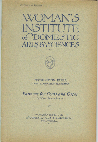 1920s Brooks Picken Woman's Institute Sewing Book 27 Patterns for Coats and Capes