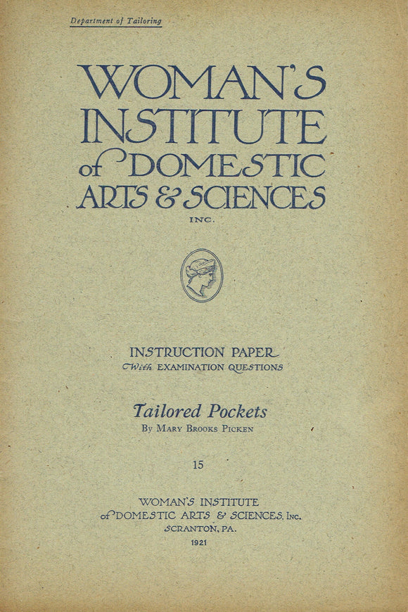 1920s Mary Brooks Picken Woman's Institute Sewing Book 15 Tailored Pockets 1922ed