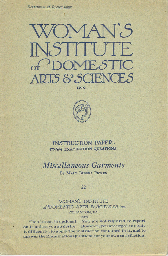 1920s Brooks Picken Woman's Institute Sewing Book 22 Miscellaneous Garments