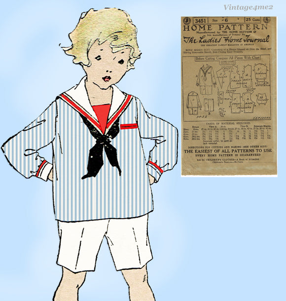 Ladies Home Journal 3451: 1920s Uncut Toddler Sailor Suit Sz 6 VTG Sewing Pattern