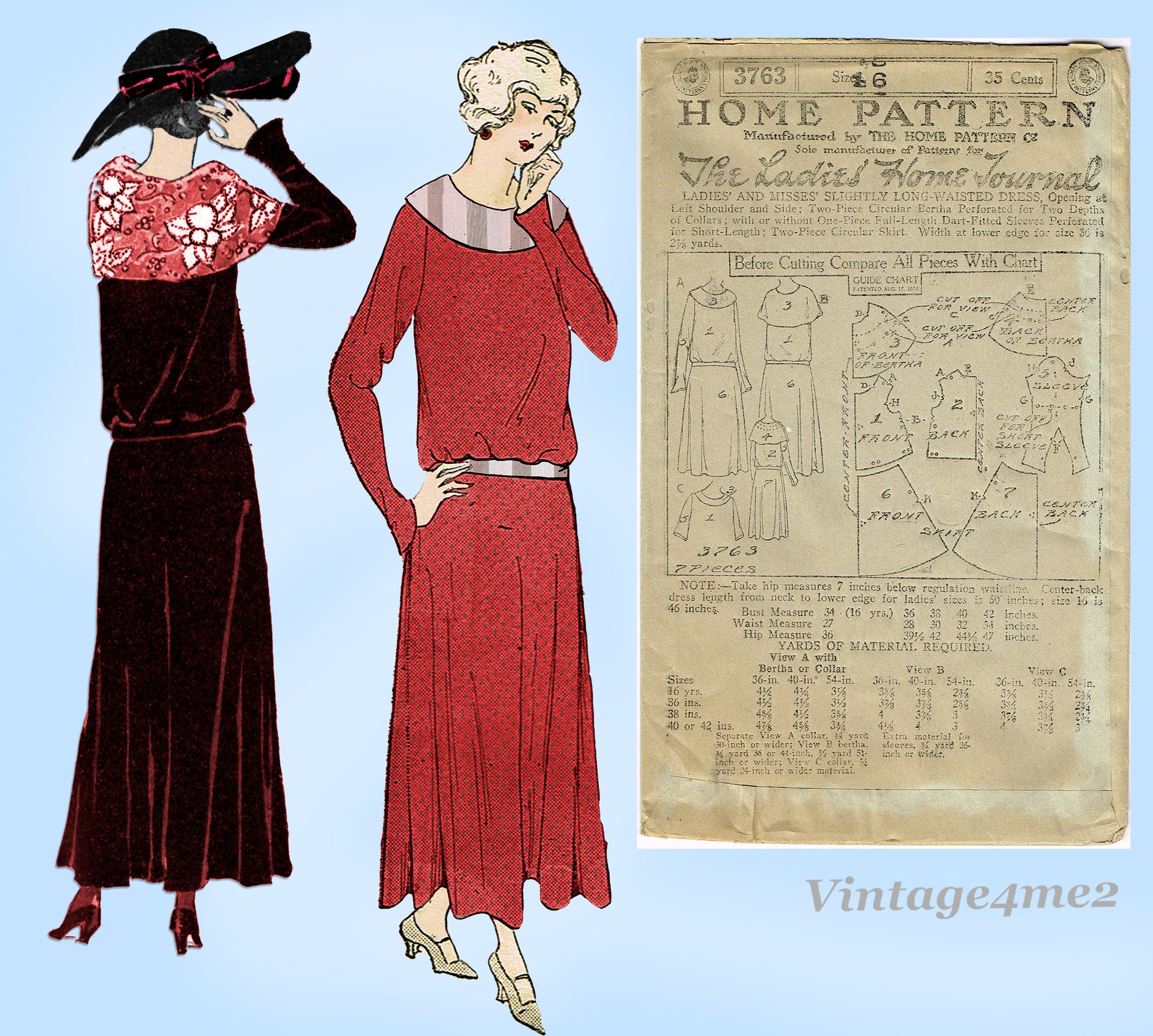 1920s Women's deals Slip on Dress Sewing Pattern Style 3341, Antique 20s Sewing Pattern Flapper Dress, Bust 36, Complete