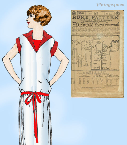 Ladies Home Journal 3964: 1920s Uncut Misses Dress 34 B Vintage Sewing Pattern