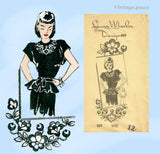 1940s Vintage Laura Wheeler Sewing Pattern 830 Misses Embroidered Peplum Dress Sz 30 Bust