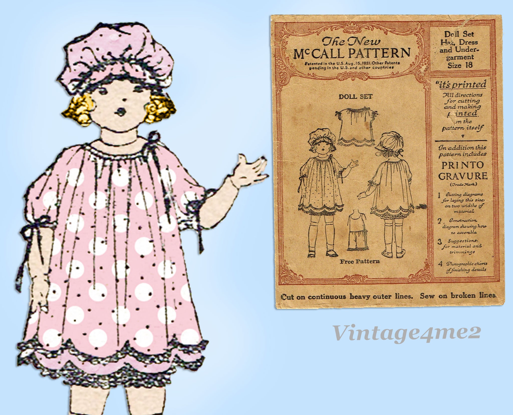 Antique McCall Doll Pattern Dress Bonnet Underwear Vintage 1921 - The  Gatherings Antique Vintage