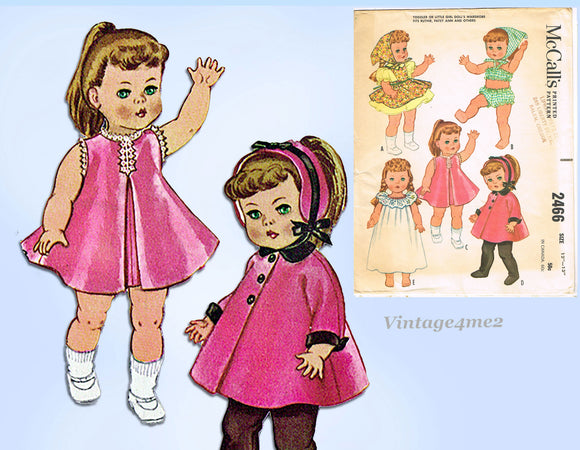 1960s Vintage McCalls Sewing Pattern 2466 Cute 12 to 13 Inch Patsy Ann Doll Clothes