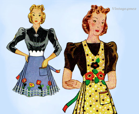 1930s Original Vintage McCall Sewing Pattern 725 Pleated Apron w Flower Apps