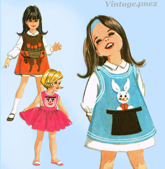 McCall's 7427: 1960s Uncut Toddler Girl Play Apron Sz 4-5 Vintage Sewing Pattern