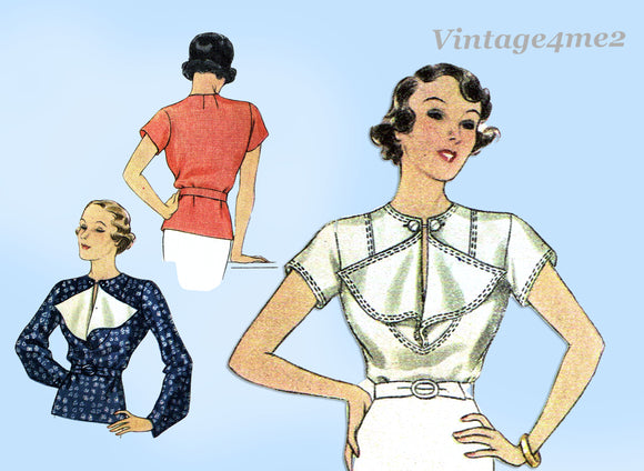 1930s Vintage McCall Sewing Pattern 8336 Uncut Misses Blouse Size 32 Bust