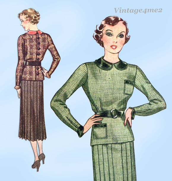 McCall 8537: 1930s Charming Uncut Misses 2 PC Dress Size 34 B Vintage Sewing Pattern