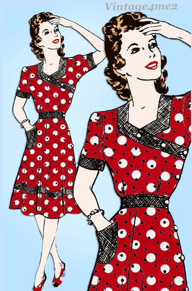 Marian Martin 9010: 1940s Uncut Misses WWII Dress Sz 34 B Vintage Sewing Pattern