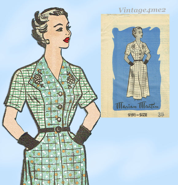 1950s Original Vintage Marian Martin Pattern 9191 Unusual Bodice Dress UNCUT 38B Description