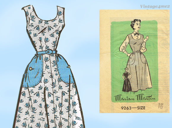 1950s Vintage Marian Martin Sewing Pattern 9263 Misses Sun Dress Jumper 34B