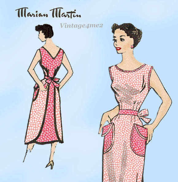 1950s Vintage Marian Martin Pattern 9281 Uncut Misses Wrap Around House Dress 36 B