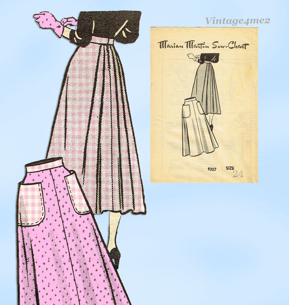 1940s Martin Mail Order Pattern 9307 Misses' Skirt Pattern Big Shaped Pockets