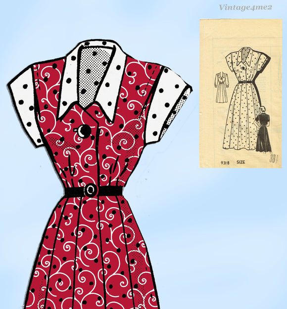 Marian Martin 9318: 1950s Misses Street Dress Sz 38 Bust Vintage Sewing Pattern