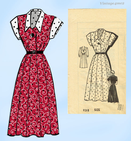 Marian Martin 9318: 1950s Misses Street Dress Sz 38 Bust Vintage Sewing Pattern