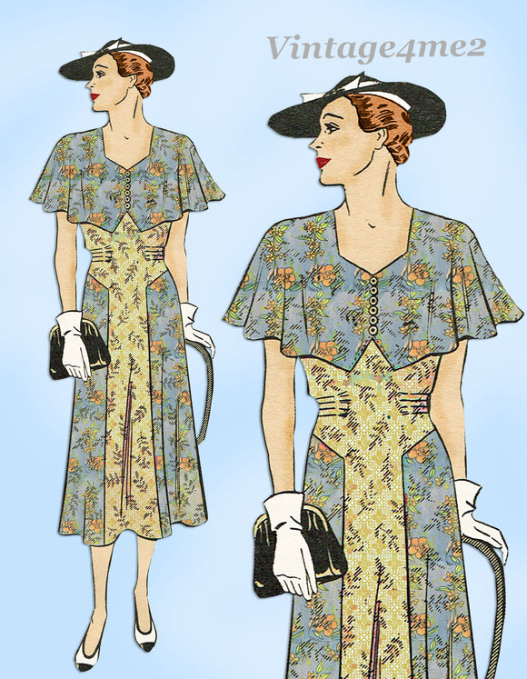 Marian Martin 9339: 1930s Stunning Plus Size Dress Sz 44 B Vintage Sewing Pattern