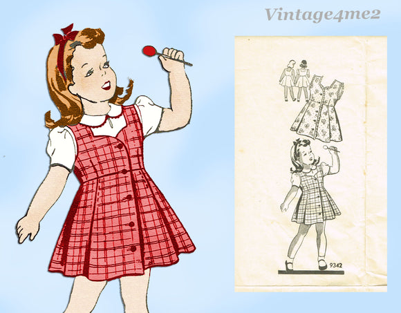 Marian Martin 9342: 1940s Toddler Girls Jumper and Blouse Vintage Sewing Pattern Size 6