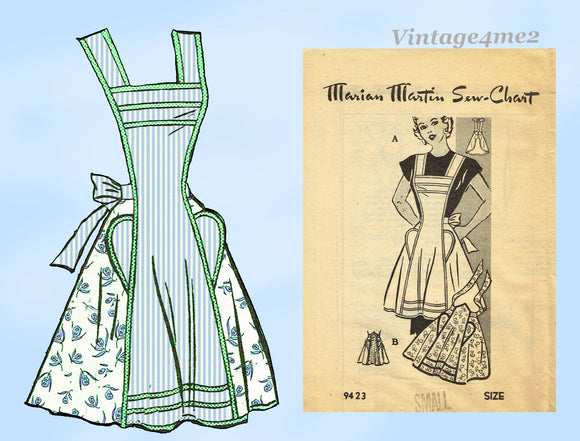 1950s Marian Martin Pattern 9423 Misses Farm Kitchen Apron Factory Folded Uncut