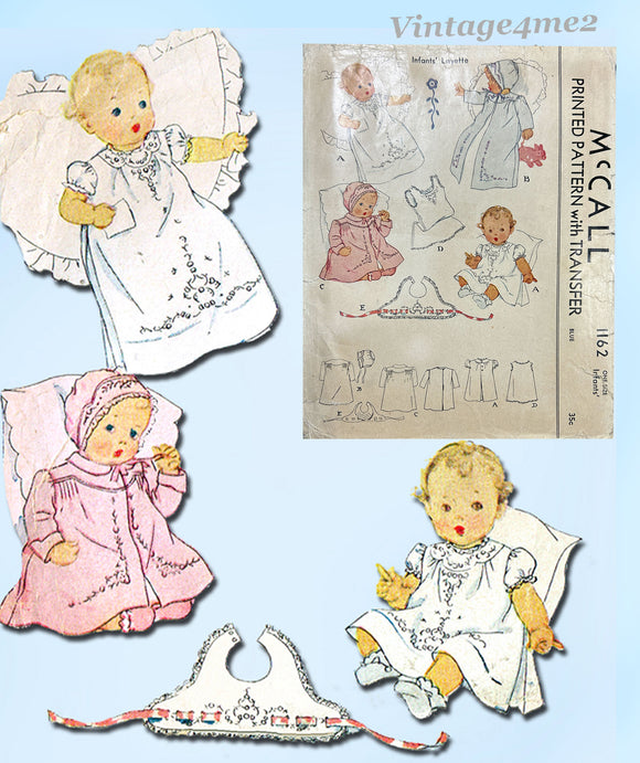 1940s Original Vintage McCall Pattern & Transfer 1162 Rare Complete Infant Layette Set